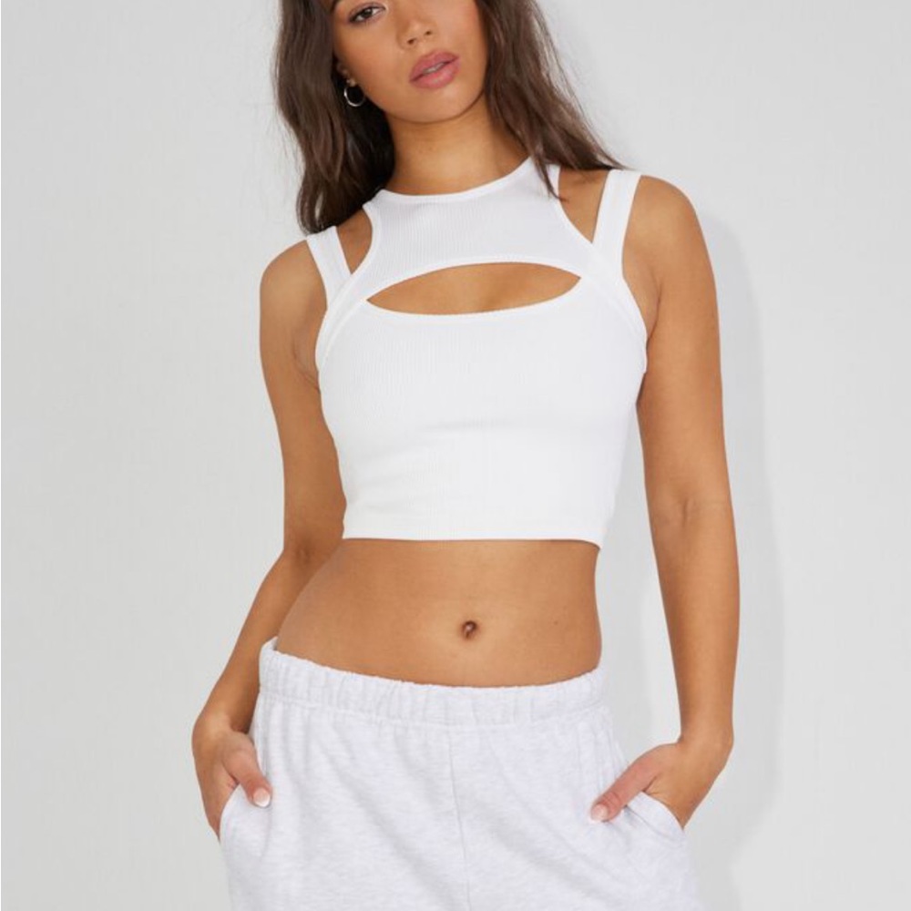 white garage cutout tank top